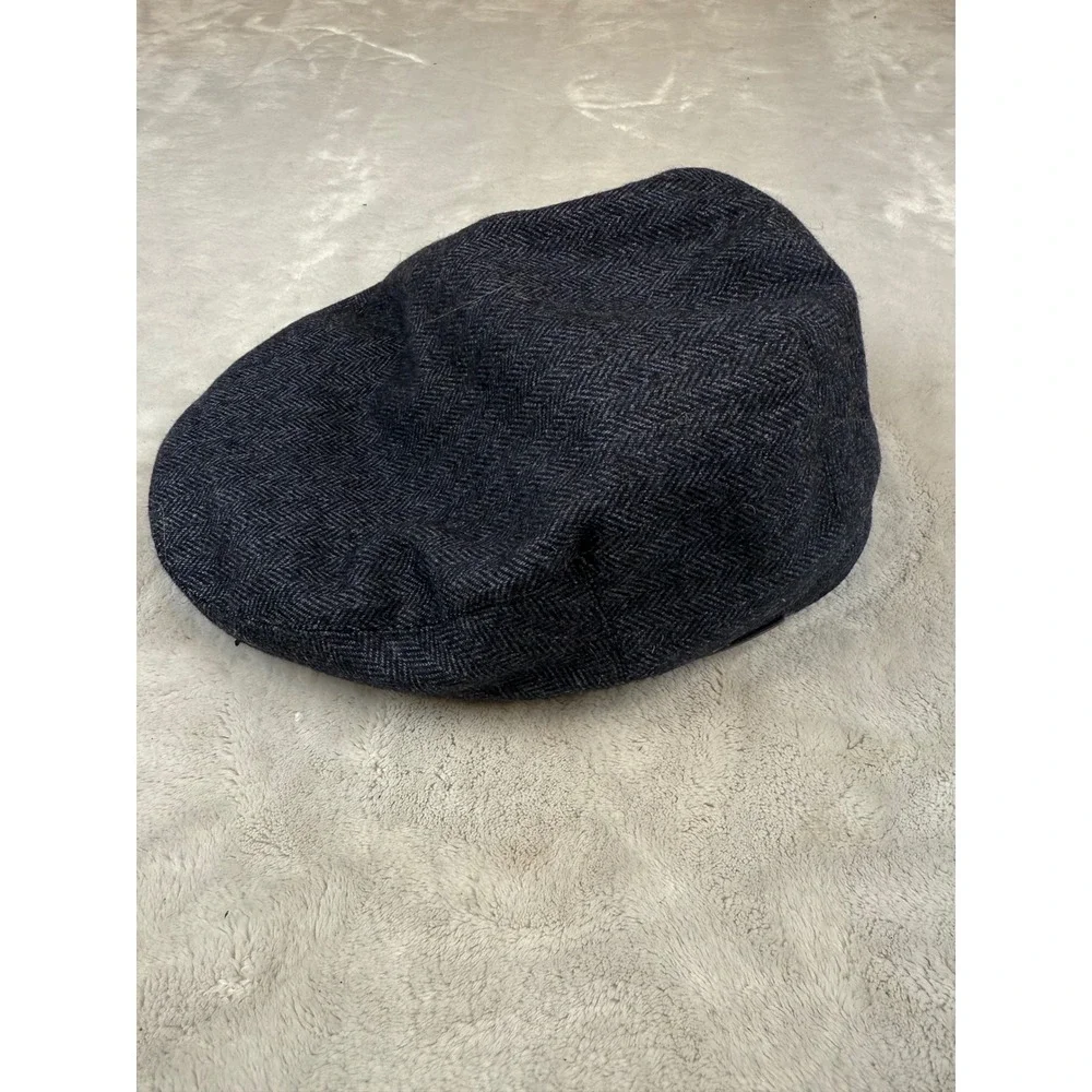 Barbour Barlow Flat Cap‎ Mens XL Navy Blue Herringbone Wool Blend MHA0483NY15